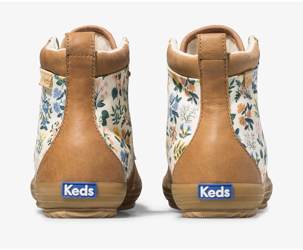 Keds Womens Boots Brown - Rifle Paper Co. Scout Leather Wildflower w/ Thinsulate - 289QERMPS